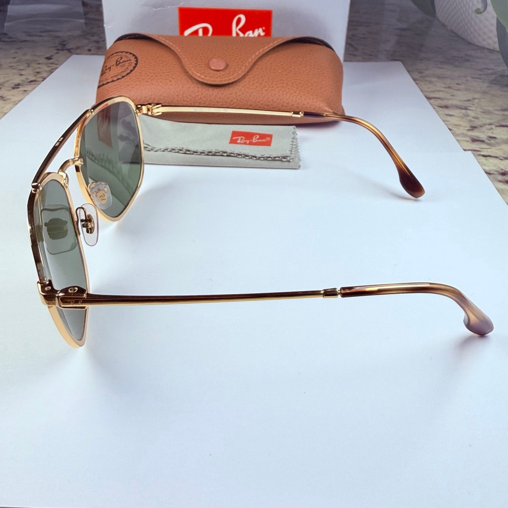 Authentic Ray-Ban RB3708 Gold Metal Rectangle Caravan Aviator Arista Sunglasses - Picture 5 of 13